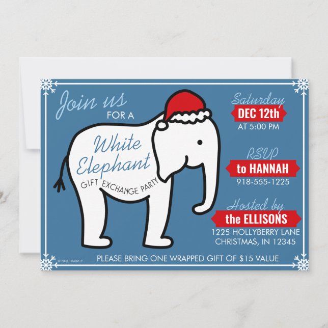 Invitation pour une fête de Noël éléphant blanc (b (Devant)