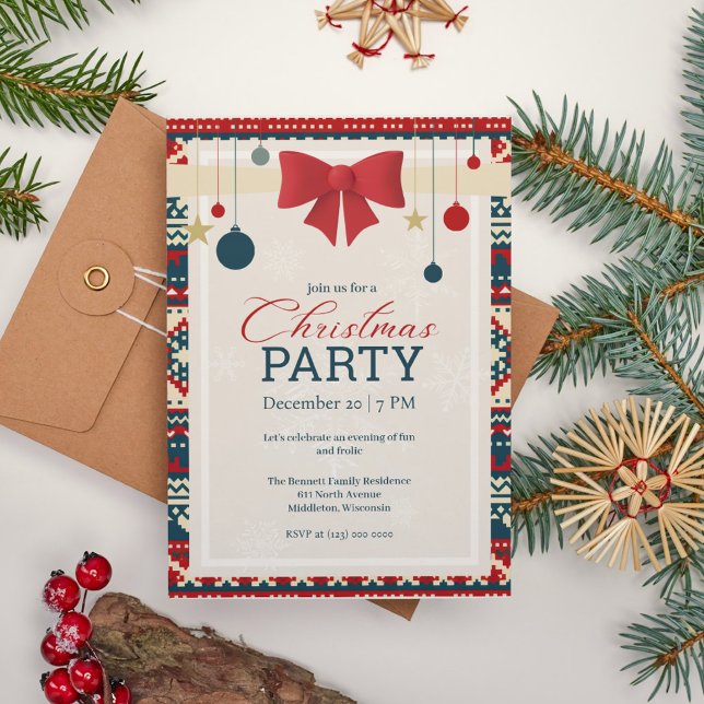 Invitation pour une fête de Noël en tricot nordiqu (Créateur téléchargé)