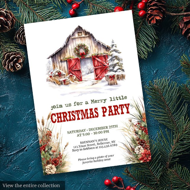 Invitation pour une fête de Noël rustique à la fer (Rustic Farmhouse Yuletide Party Invitation)