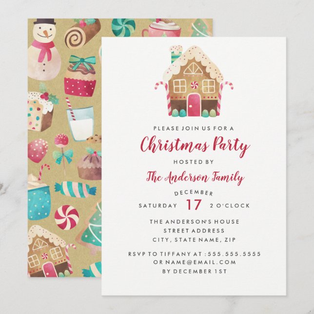 Invitation pour une fête de Noël sucrée autour d'u (Devant / Derrière)