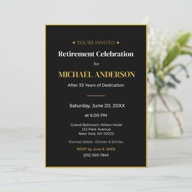Invitation pour une fête de retraite Élégant Or No (Debout devant)