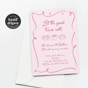 Invitation pour une fête de sushi pour filles rose