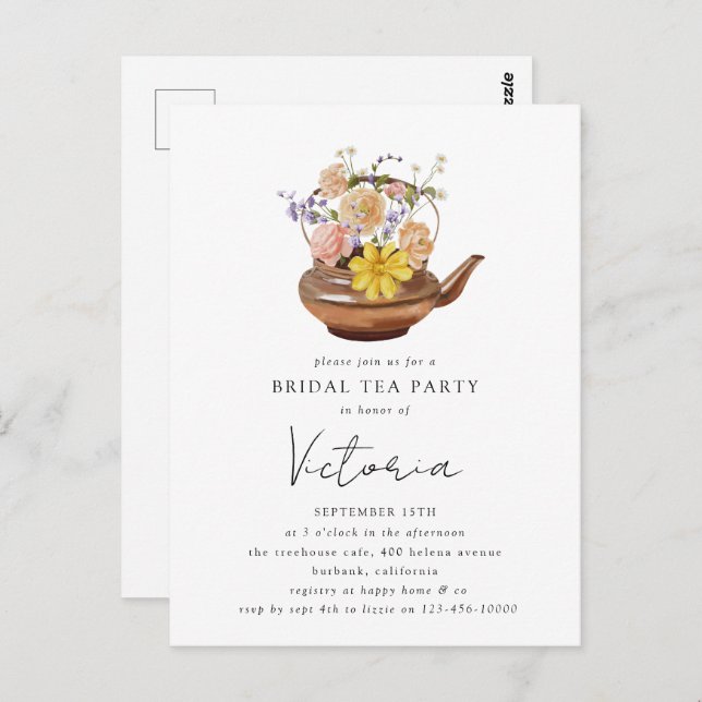 Invitation pour une fête de thé de mariage avec th (Devant / Derrière)