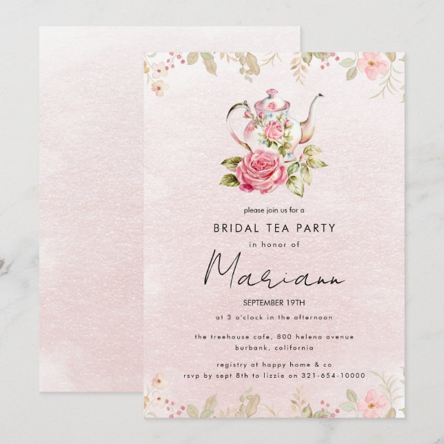Invitation pour une fête de thé de mariage Floral  (Devant / Derrière)