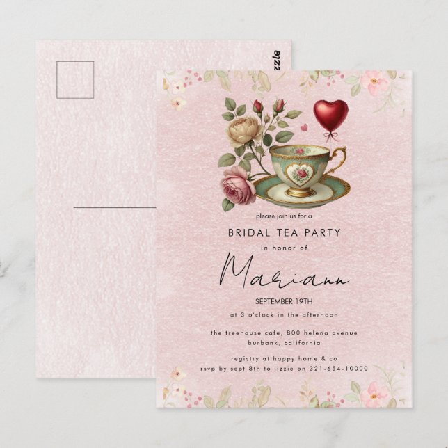 Invitation pour une fête de thé de mariage Floral  (Devant / Derrière)