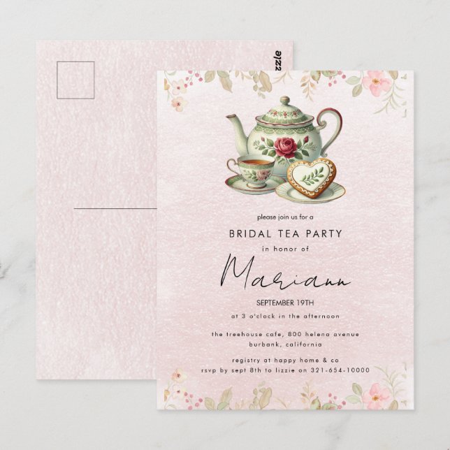 Invitation pour une fête de thé de mariage Floral  (Devant / Derrière)