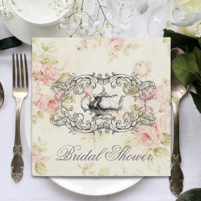 Invitation pour une fête de thé de mariage floral  (Pink Floral Bridal Shower Tea Party Invitation)