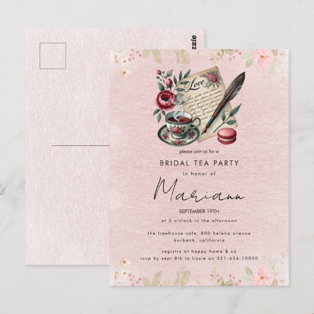 Invitation pour une fête de thé de mariage Floral  (Devant / Derrière)