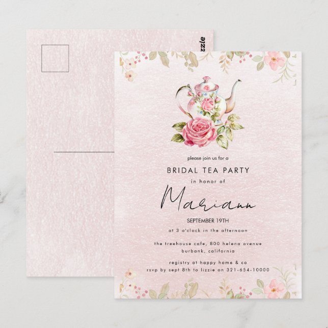 Invitation pour une fête de thé de mariage Floral  (Devant / Derrière)