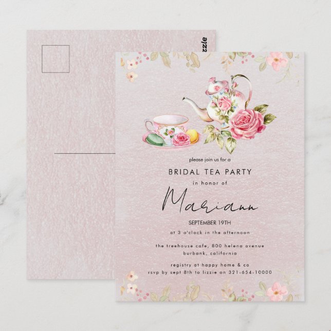 Invitation pour une fête de thé de mariage Floral  (Devant / Derrière)