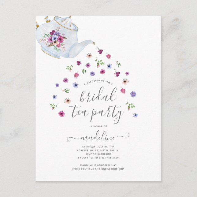Invitation pour une fête de thé de mariage floral  (Devant)