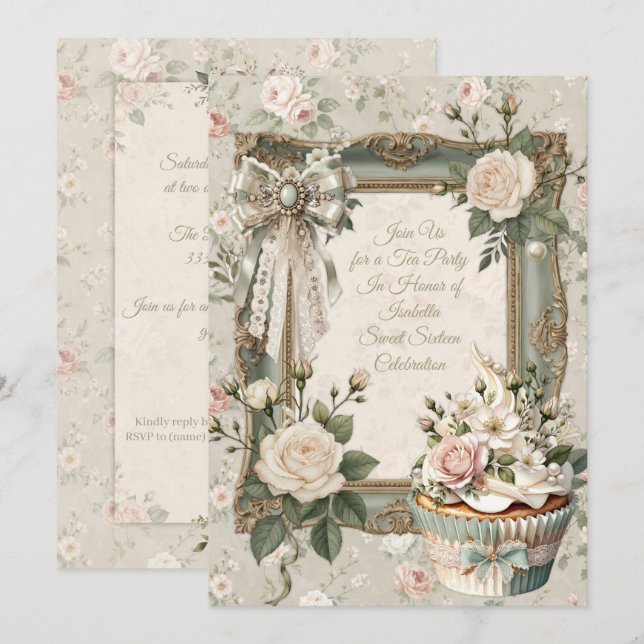 Invitation pour une fête de thé florale First Bloo (Devant / Derrière)