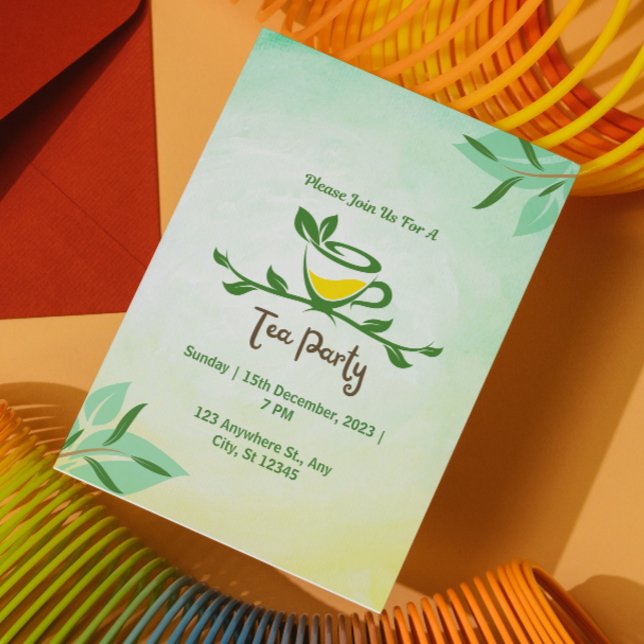 Invitation pour une fête de thé florale verte (Créateur téléchargé)