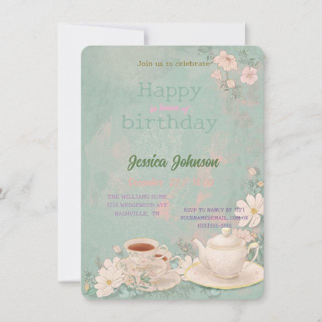 Invitation pour une fête de thé Shabby Chic (Devant)