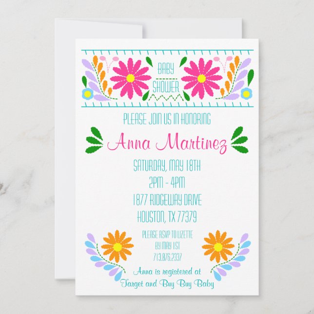 Invitation pour une fête d'embroidery mexicaine tr (Devant)