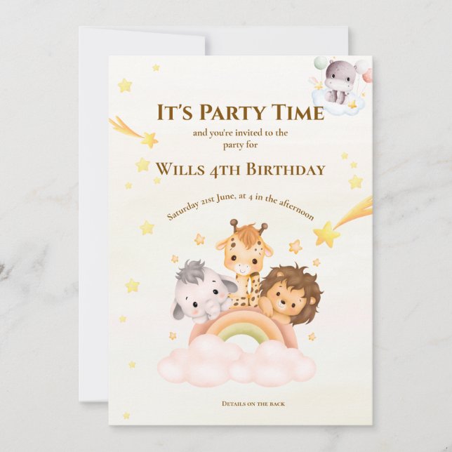 Invitation pour une fête d'enfants sur les animaux (Devant)