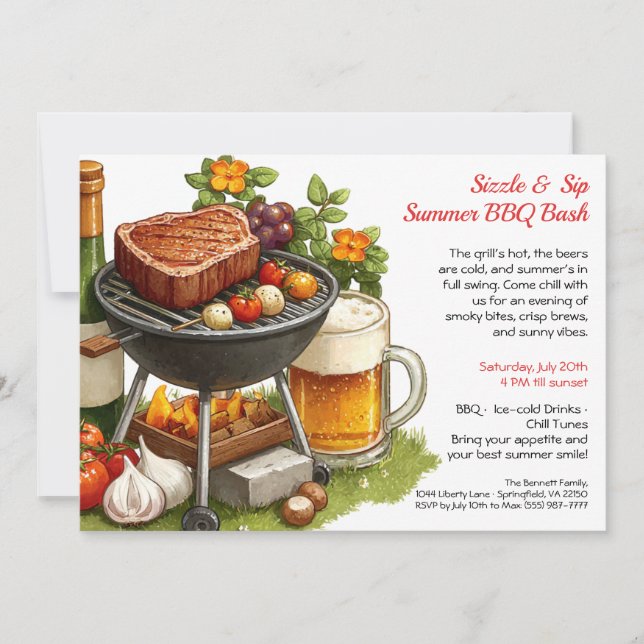Invitation pour une fête d'été BBQ & Bière  (Devant)