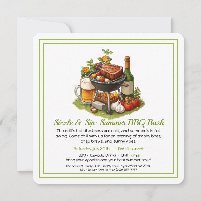 Invitation pour une fête d'été BBQ & Bière  (Devant)