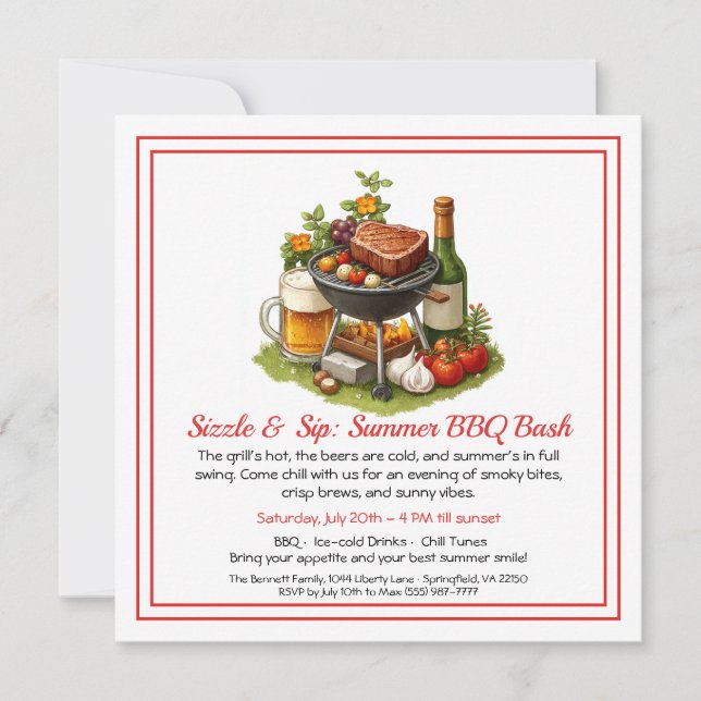 Invitation pour une fête d'été BBQ & Bière  (Devant)