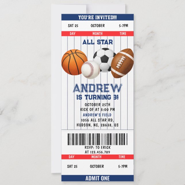 Invitation pour une fête d'étoiles avec billet de  (Devant)