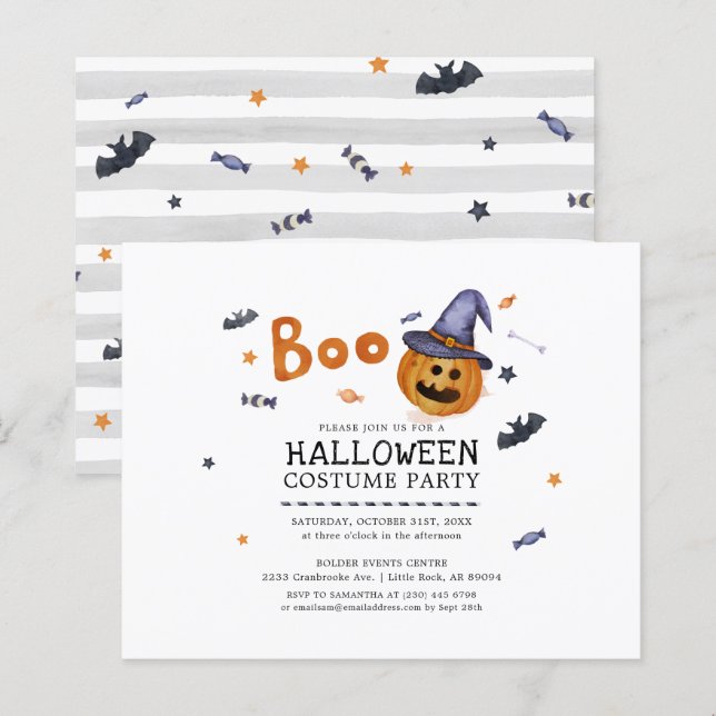 Invitation pour une fête d'Halloween à petit budge (Devant / Derrière)