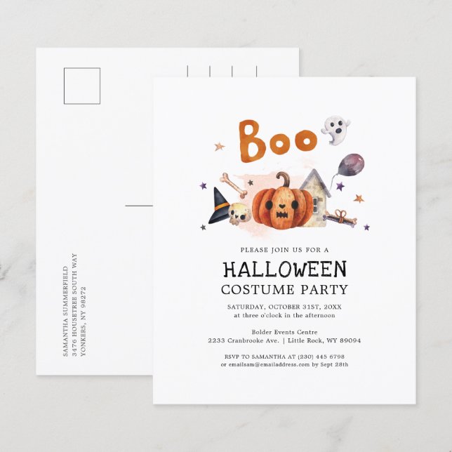 Invitation pour une fête d'Halloween à petit budge (Devant / Derrière)