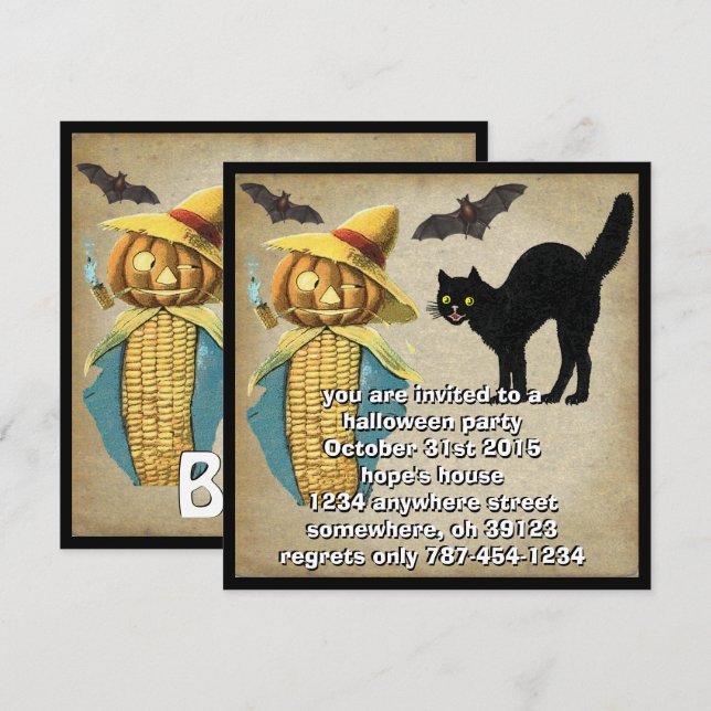 Invitation pour une fête d'Halloween avec une chau (Devant / Derrière)