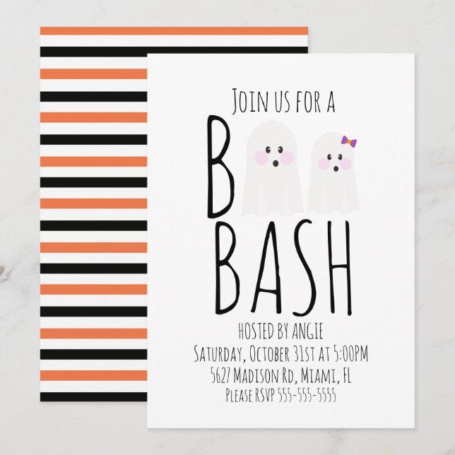 Invitation pour une fête d'Halloween moderne avec  (Devant / Derrière)