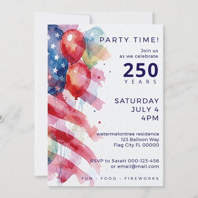 Invitation pour une fête du 4 juillet au drapeau a (Devant)