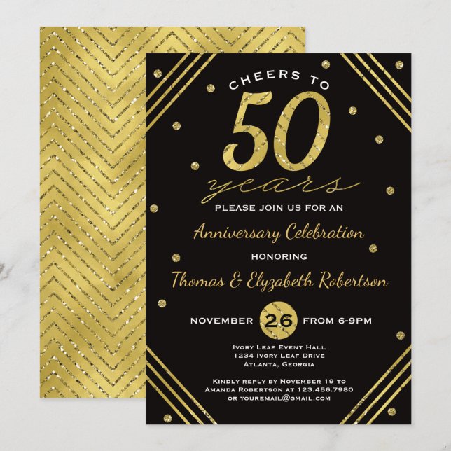 Invitation pour une fête du 50e anniversaire, or f (Devant / Derrière)