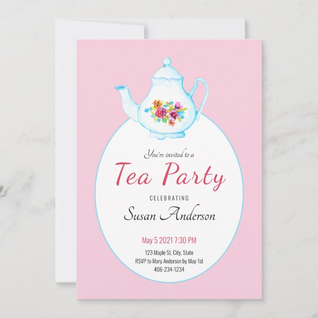 Invitation pour une fête du thé à l'aquarelle en r (Devant)