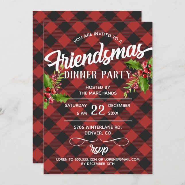 Invitation pour une fête Friendsmas à motif carrea (Devant / Derrière)