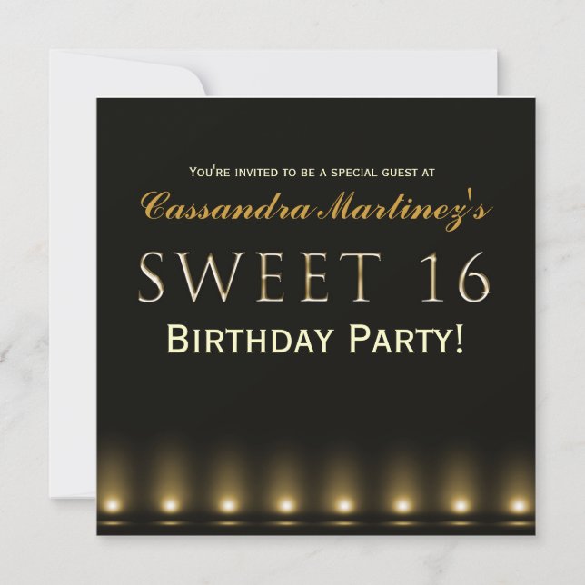 Invitation pour une fête Hollywood SWEET 16 Noir e (Devant)