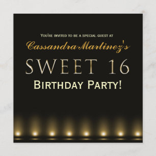 Invitation pour une fête Hollywood SWEET 16 Noir e
