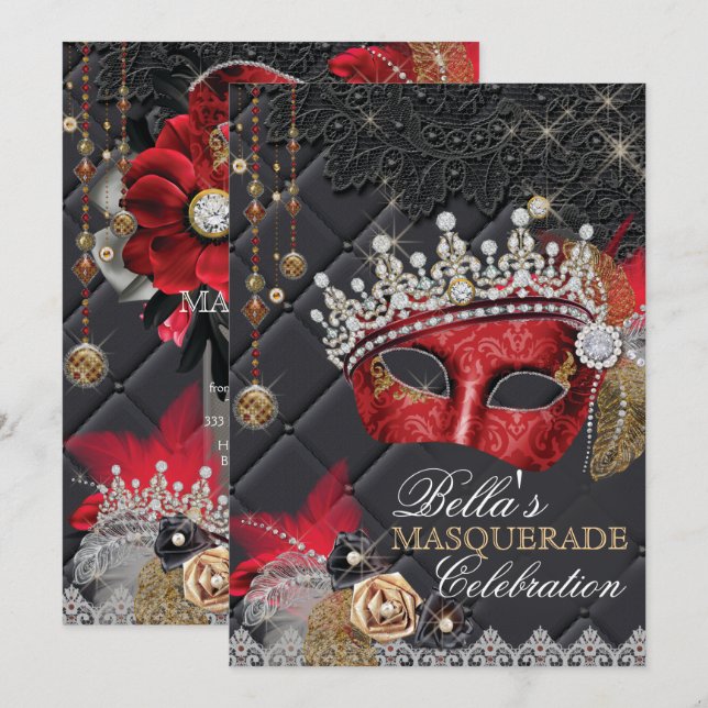 Invitation pour une fête masquée de mes quince ans (Devant / Derrière)