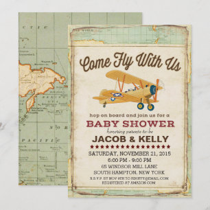 Invitation pour une fête prénatale bébé avion voya