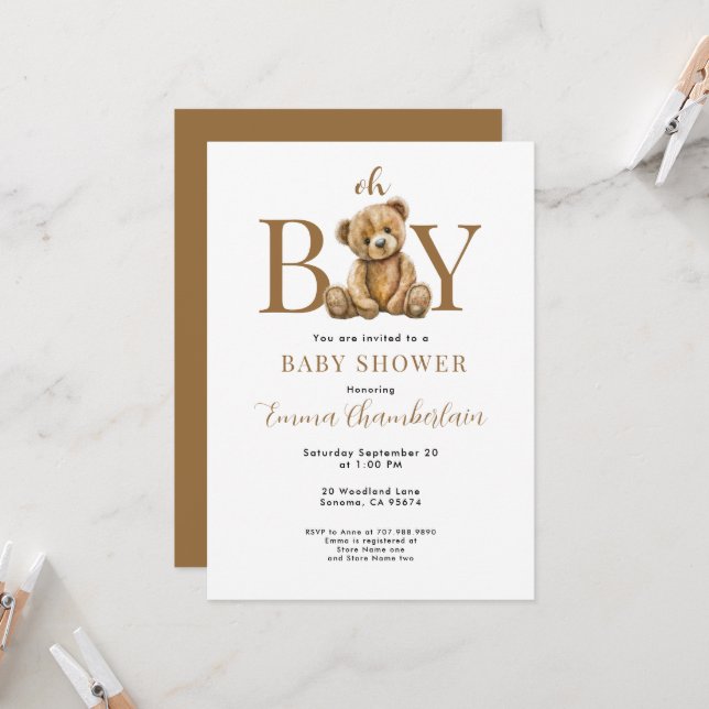 Invitation pour une fête prénatale de bébé garçon  (Devant/Arrière en situation)