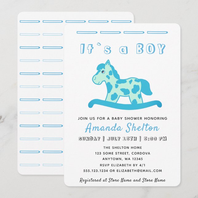 Invitation pour une fête prénatale pour bébé garço (Devant / Derrière)