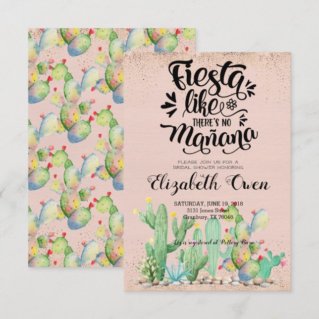 Invitation pour une fête prénuptiale - Cactus Glam (Devant / Derrière)