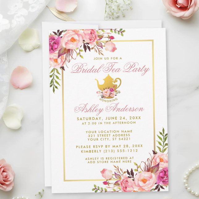 Invitation pour une fête prénuptiale de thé sur le (Customize to change text size, text style or text color.)