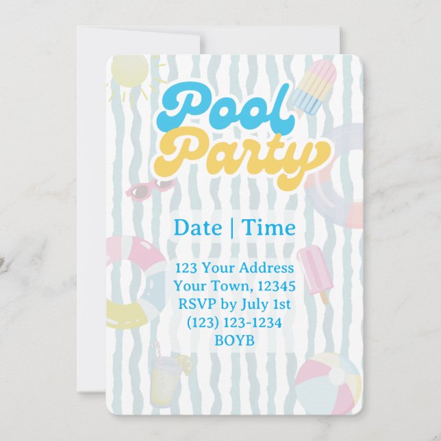 Invitation pour une fête rétro au bord de la pisci (Devant)