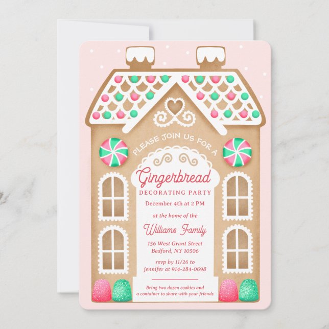 Invitation pour une fête rose de pain d'épices (Devant)