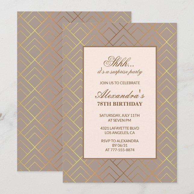 Invitation pour une fête surprise d'anniversaire 7 (Devant / Derrière)