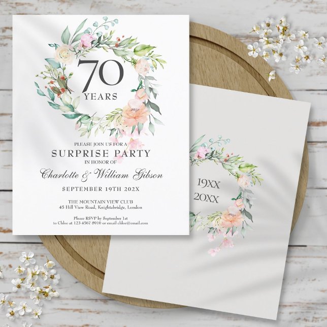 Invitation pour une fête surprise de 70 ans de mar (Budget Surprise Party 70th Anniversary Invitation)