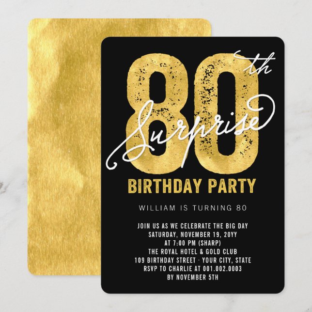 Invitation pour une fête surprise pour les 80 ans  (Devant / Derrière)