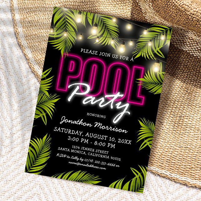 Invitation pour une fête tropicale néon au bord de (Créateur téléchargé)