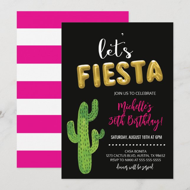 Invitation pour une Fiesta Noir et Or (Devant / Derrière)