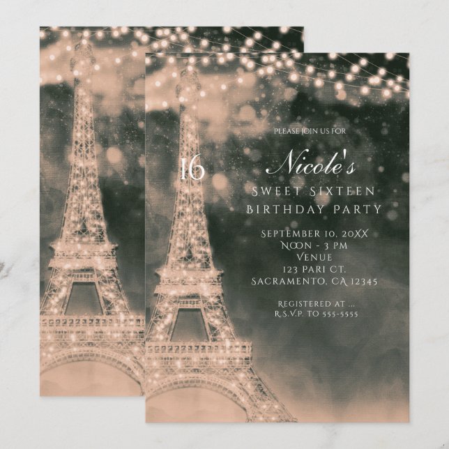 Invitation pour une nuit à Paris avec la Tour Eiff (Devant / Derrière)