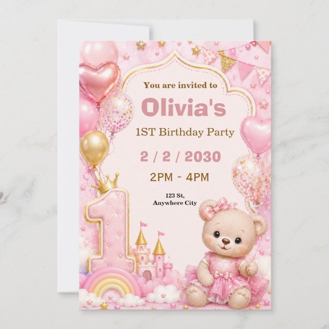 Invitation pour une première fête d'anniversaire r (Devant)