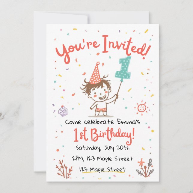 Invitation pour une première fête de style crayon  (Devant)